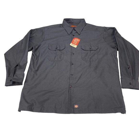 Red Kap Rip Stop Work Shirt Men's 2XL Gray Chest Pocket Durable Button Down - Picture 1 of 15